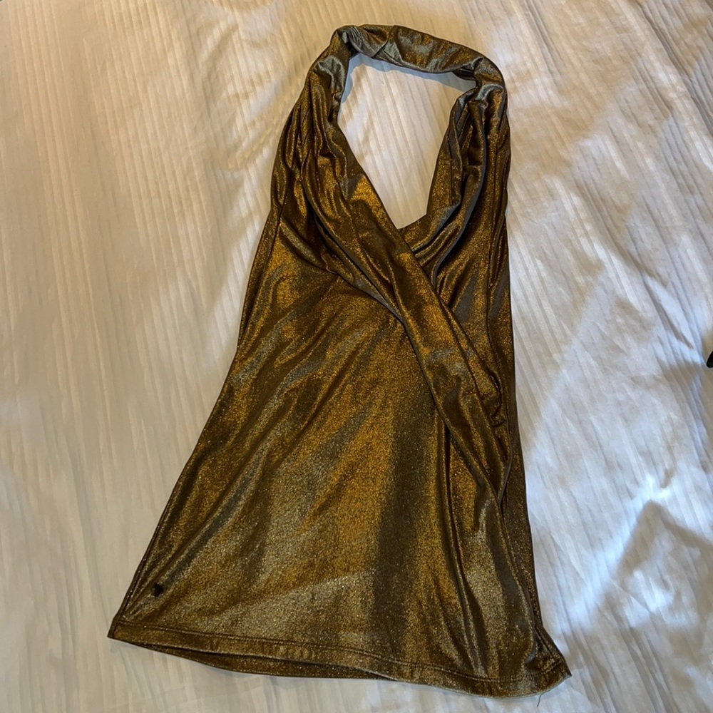 INC Dressy Halter Gold Sparkle Top